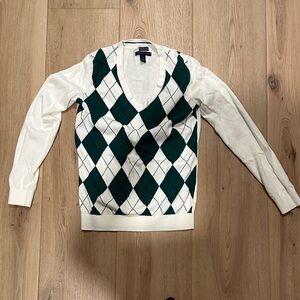 Tommy Hilfiger Green and White Argyle Sweater